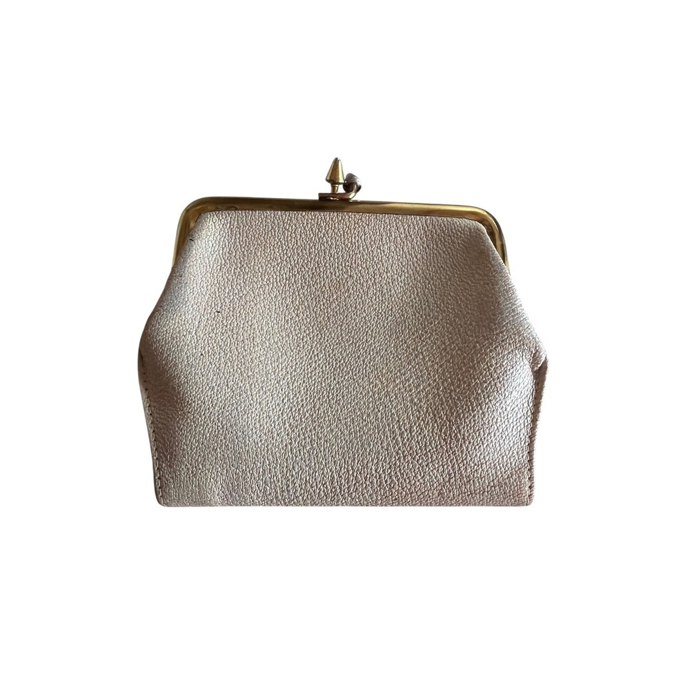 St. Thomas Wallet Beige Sahna Morocco Leather Kiss Lock Vintage Bi-fold Wallet - Picture 2 of 5